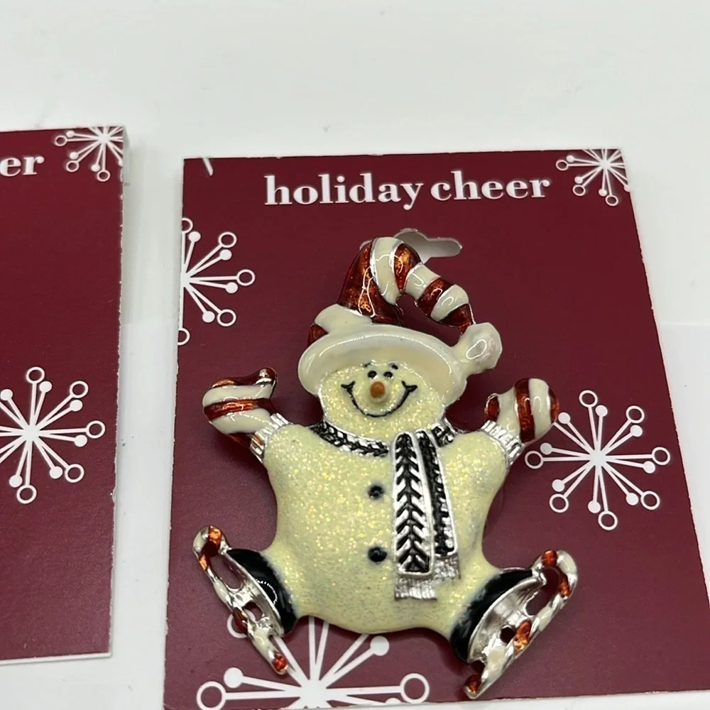 Christmas Brooches 5 and Set  and 1 Set Earrings Snowman Bell Penguin Angel Pins